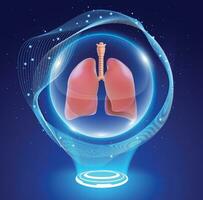 3d ilustración de un sano humano pulmón dentro un cristal pelota vitrinas el del paciente milagro de recuperando sano pulmones. vector