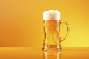 AI generated Beer glass with full beer isolated with a yellow background. AI Generated photo