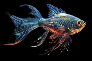 AI generated 3d rendering. fish on black background. Generative AI photo