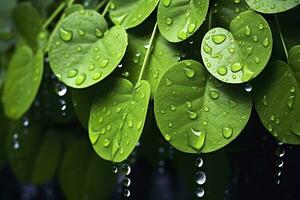 AI generated Green leaves with water droplets on them. AI Generated photo