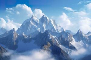 AI generated The beauty of a majestic and snow capped mountain range, with rugged peaks, AI Generative photo