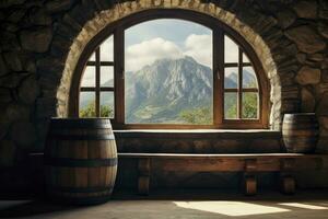 AI generated Barrel in an ancient castle beside the window. AI Generated photo