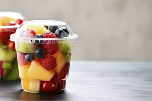 AI generated Fresh fruit salad to go with copy space. AI Generated photo