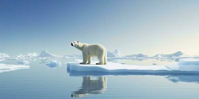 AI generated Polar bear on ice floe. Melting iceberg and global warming. AI Generated photo