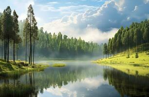 AI generated Beatiful nature lake and forest.AI Generated. photo