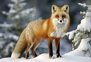 AI generated Red fox standing on snow. AI Generated. photo