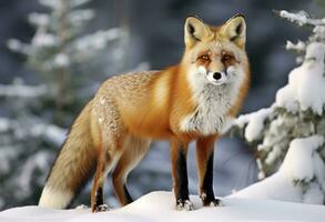 AI generated Red fox standing on snow. AI Generated. photo