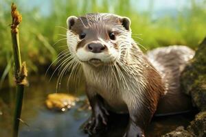 AI generated Otter in the water. AI Generated photo