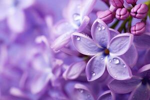 AI generated Lilac blossom macro background with copy space. AI Generated photo