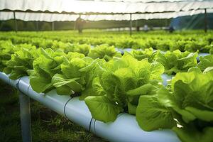 AI generated Hydroponic lettuce growing. AI Generated photo