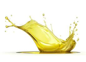 AI generated Olive or engine oil splash, cosmetic serum liquid isolated on white background. Generative AI photo