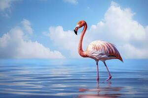 AI generated Pink Flamingo in the water. AI Generated photo