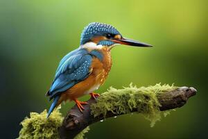 AI generated Kingfisher sitting on the tree branch. AI Generated photo