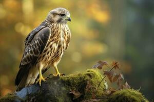 AI generated Hawk sitting on rock looking for prey. AI Generated photo