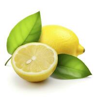 AI generated Lemon with leaf isolated on white background. AI Generated photo