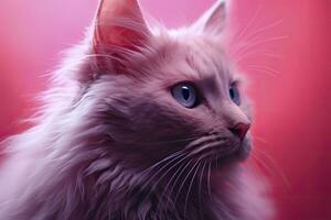 AI generated Pink colored cat on Pink Background. AI Generated photo