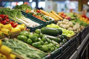 ai generado frutas y vegetales a ciudad mercado. ai generado foto