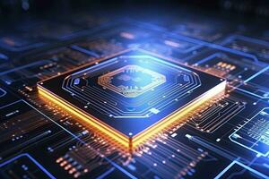 AI generated Futuristic central processor unit. Powerful Quantum CPU motherboard. AI Generated photo