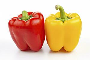 AI generated Two bell peppers, a red and a yellow isolated on white background. AI Generated. photo