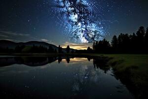 AI generated Milky Way Reflected on Lake. AI Generated photo