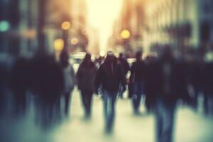 ai generado borroso negocio personas caminando en el ciudad bohordo. ai generado foto