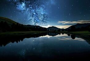 AI generated Milky Way Reflected on Lake. AI Generated photo