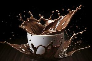 AI generated splash of chocolate or Cocoa. Generative AI photo