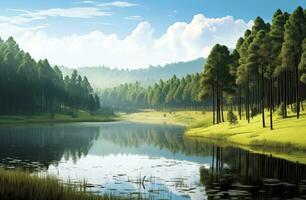 AI generated Beatiful nature lake and forest.AI Generated. photo