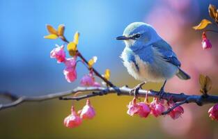 AI generated Cute little bird with a  nature background.  AI Generated. photo