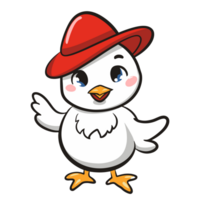 ai generato gioioso pollo nel un' rosso cappello grafica per Pasqua png