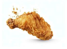 AI generated Fried chicken leg falling in the air isolated on a white background. AI Generated. photo