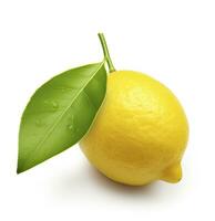 AI generated Lemon with leaf isolated on white background. AI Generated photo