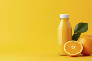 AI generated Orange Juice bottle on orange background. AI Generated photo