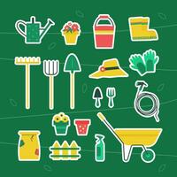 Set of gardening tools stickers vector