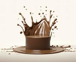 AI generated Chocolate splash with a podium, mockup background for milk product display, 3d. Generative AI photo