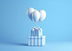 AI generated Balloons with gift box. AI Generated photo