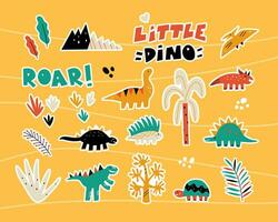 Set of cute dinosaur stickers vector