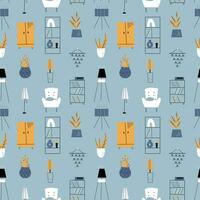Seamless pattern with furniture interior elements vector