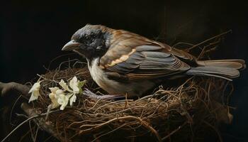AI generated nest sparrow outdoors environment photo