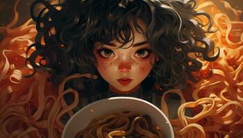 AI generated noodle fresh Korea noodles bowl photo