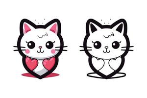 Valentine's day kawaii cat icon vector