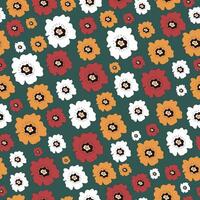 Seamless vector pattern with colorful groovy daisy flowers. Groovy 70s seamless patterns with daisy flowers. Hippy texture for wrapping paper, surface design, textile print. Y2k aesthetic