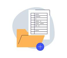 File folder with paper documents icon and business archive, files, work papers, paperwork, data report, project, accounting data, business docs flat design style minimal vector illustration.