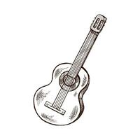 Hand-drawn sketch of guitar. Vintage drawing of national musical instrument. Vector black ink outline illustration. Latin America.