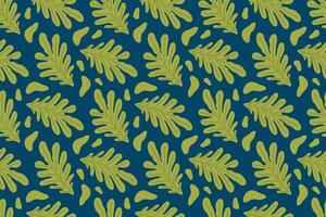 Seamless abstract plant pattern. Green leaves on a dark blue background. Bright spring illustration vector