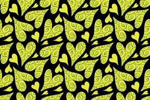 seamless valentines day pattern. Acid yellow hearts on a black background. Bright psychedelic holiday pattern. vector