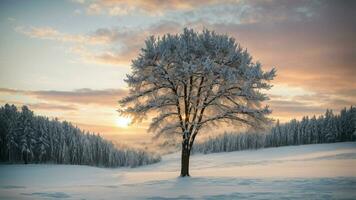 ai generado de invierno paleta explorar el sutil matices de invierno por enmarcado un bosque escena dónde el frio tonos de nieve mezcla sin problemas con el calentar matices de el amanecer o puesta de sol. foto