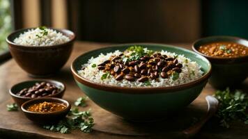 AI generated Capture the essence of comfort food by focusing on a cozy setting with your Rajma Rice. photo