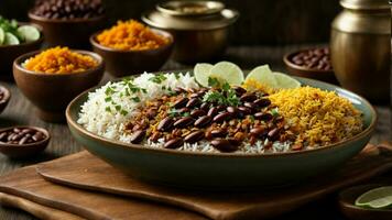 AI generated Feature the various vegetables or garnishes that complement your Rajma Rice. photo