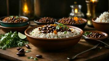 AI generated Capture the essence of comfort food by focusing on a cozy setting with your Rajma Rice. photo